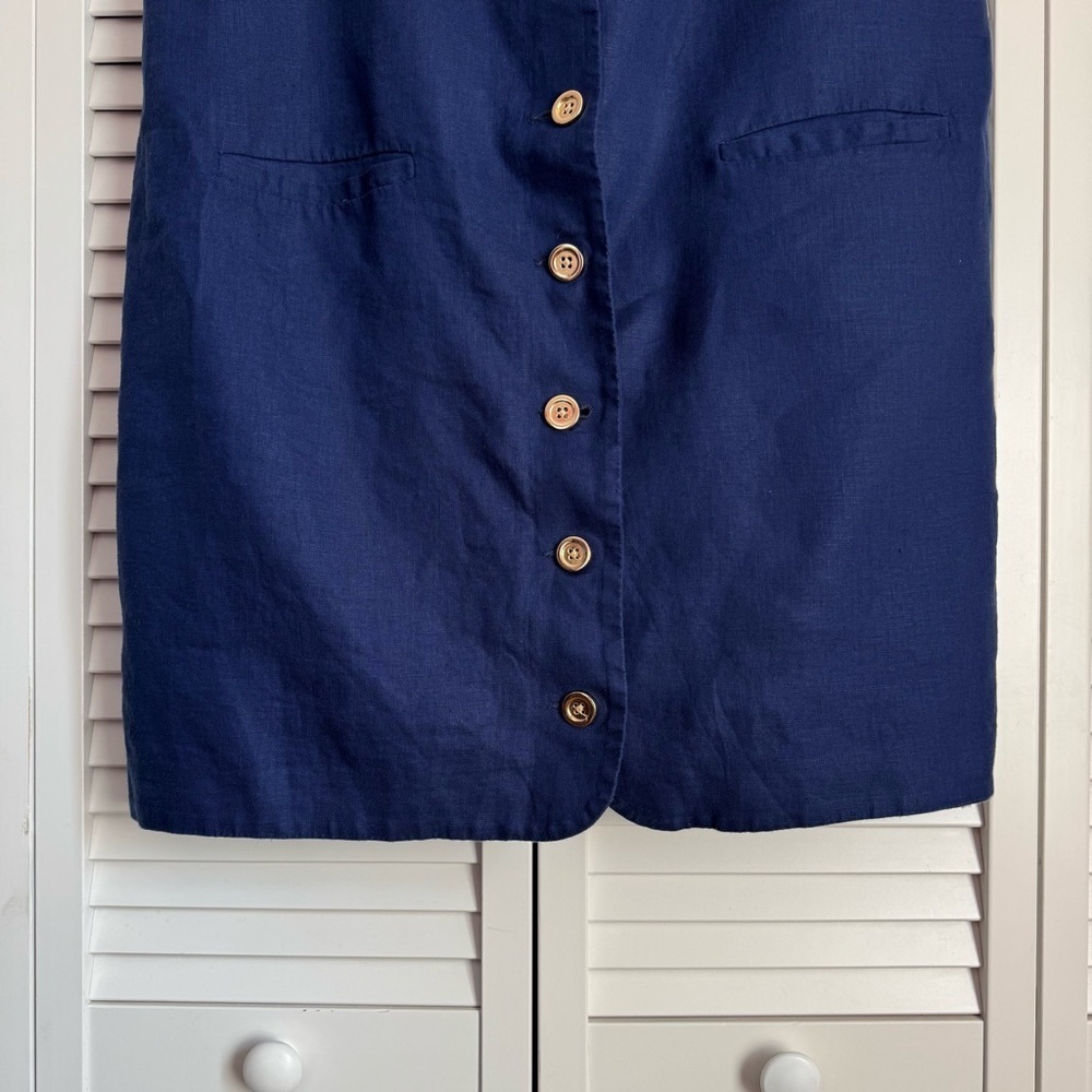 J.Crew Claudia Linen Navy Dress Buttons Front Straps Tennis Prep Large Tall - Picture 5 of 11